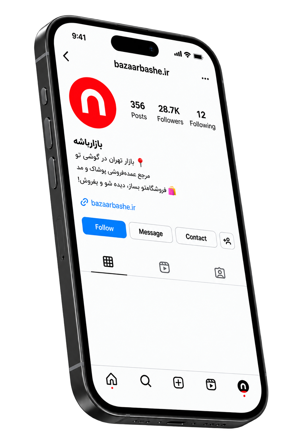 نمای صفحه اینستاگرام بازارباشه روی تلفن همراه